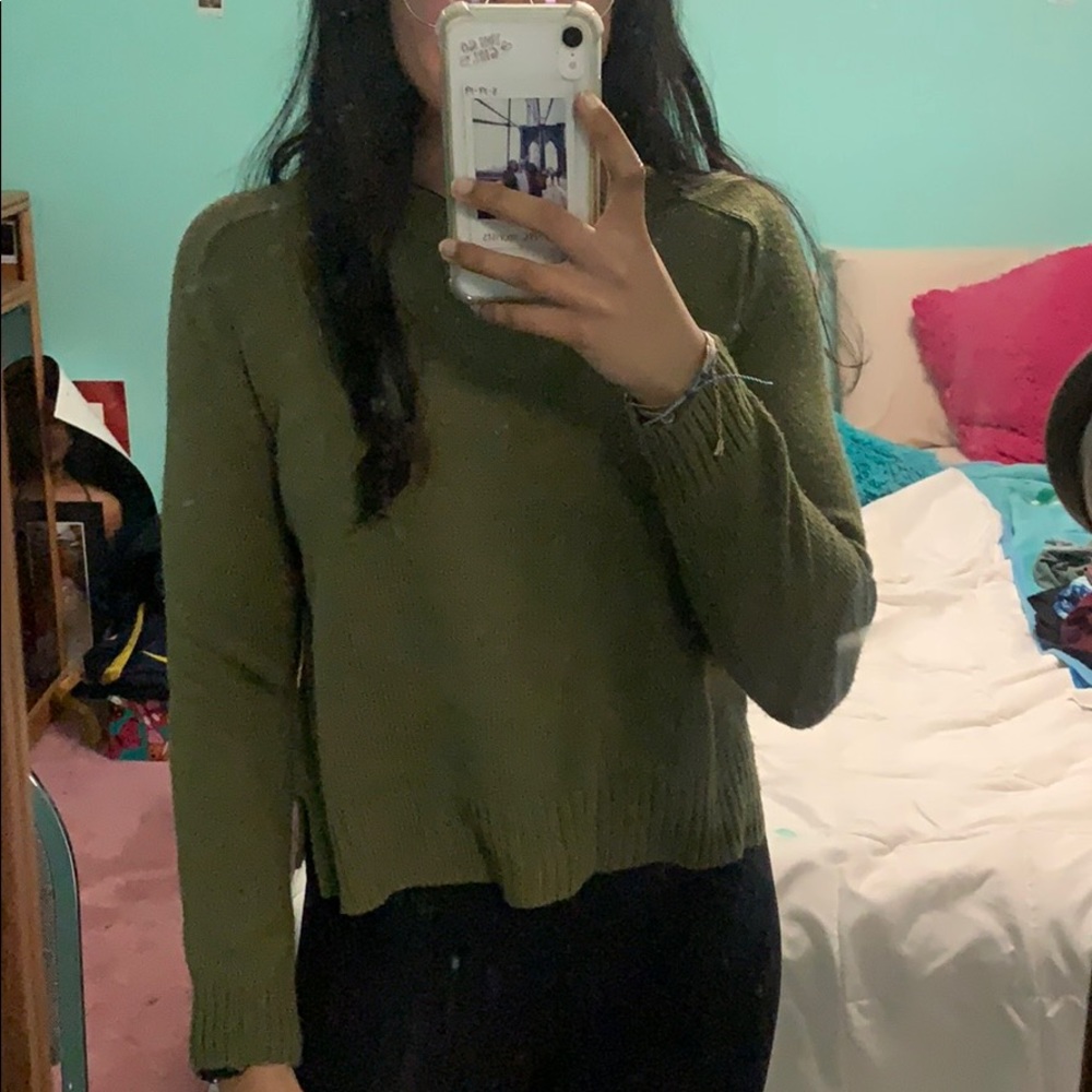 green sweater